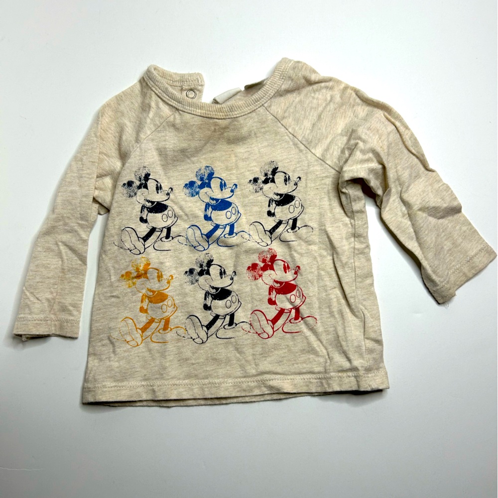 Disney Cream and Blue Long Sleeve Mickey Mouse Tee